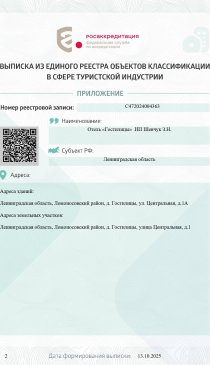 Extract from the unified register of classification objects in the field of the tourism industry
